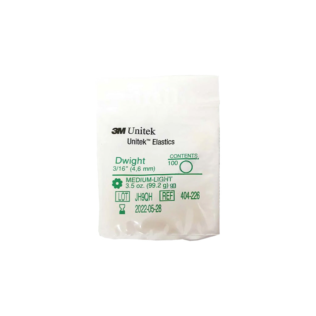 3M Unitek Latex Intraoral Elastics-Dwight, 3/16&quot;, 3.5oz Medium-Light, 30x100Pcs/Pack