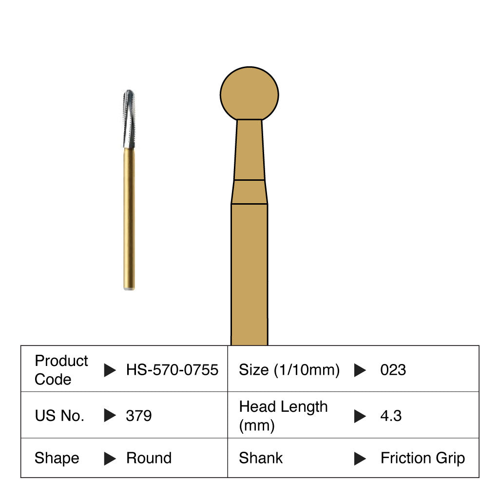 HS Carbide Bur Crown Cutter Friction Grip 379-023 5/Pack