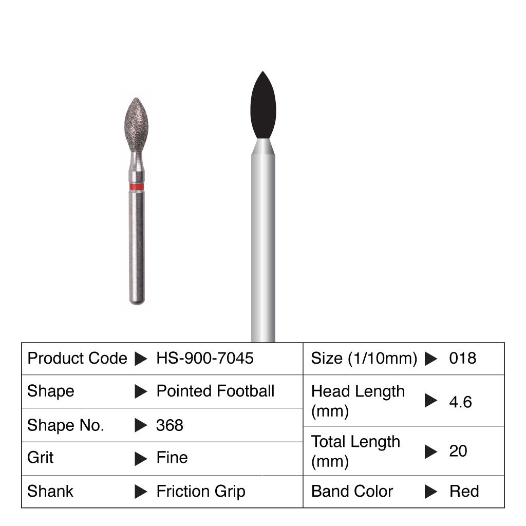 HS Maxima Diamond Bur Pointed Football Friction Grip Fine 368-018F 5/Pack