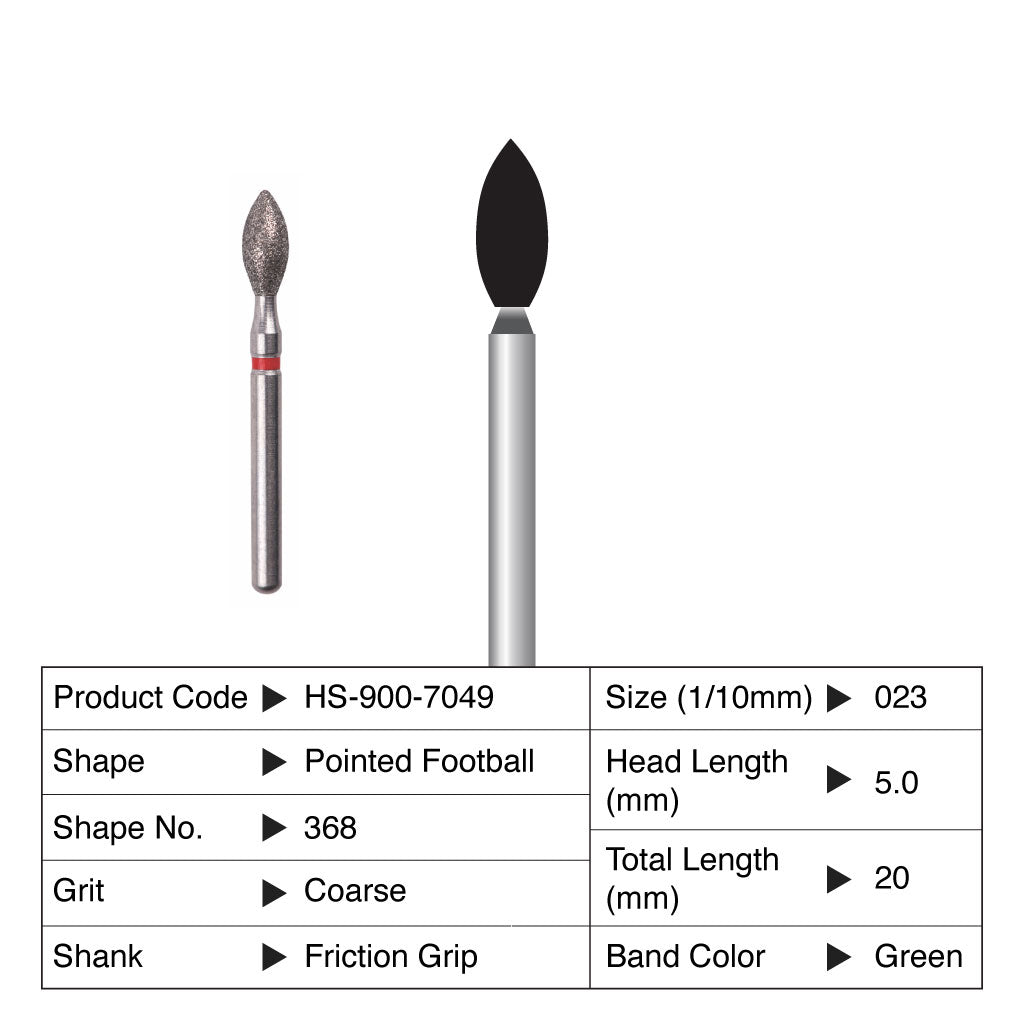 HS Maxima Diamond Bur Pointed Football Friction Grip Coarse 368-023C 5/Pack