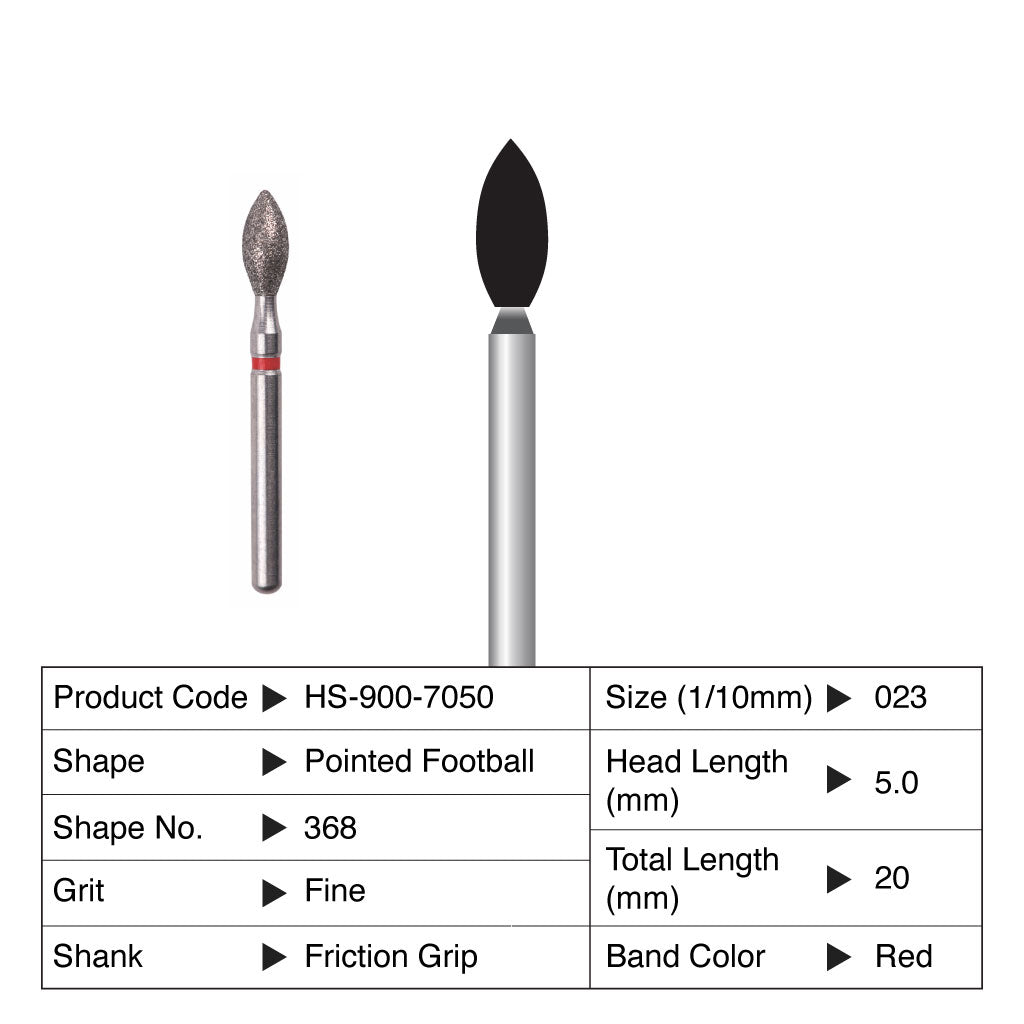 HS Maxima Diamond Bur Pointed Football Friction Grip Fine 368-023F 5/Pack