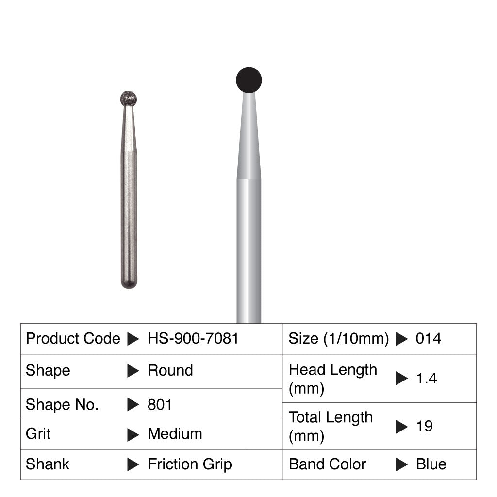 HS Maxima Diamond Bur Round Friction Grip Medium 801-014M 5/Pack