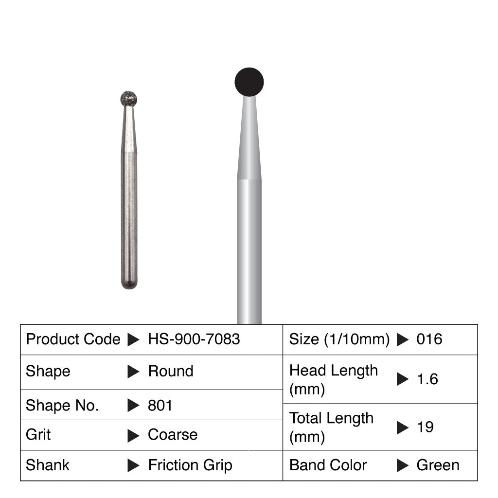 HS Maxima Diamond Bur Round Friction Grip Coarse 801-016C 5/Pack