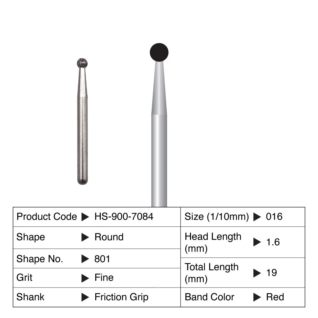 HS Maxima Diamond Bur Round Friction Grip Fine 801-016F 5/Pack