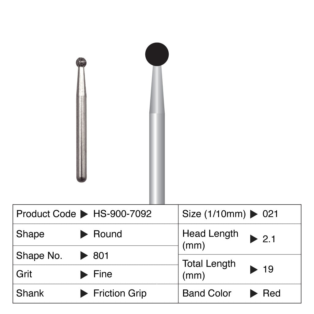 HS Maxima Diamond Bur Round Friction Grip Fine 801-021F 5/Pack