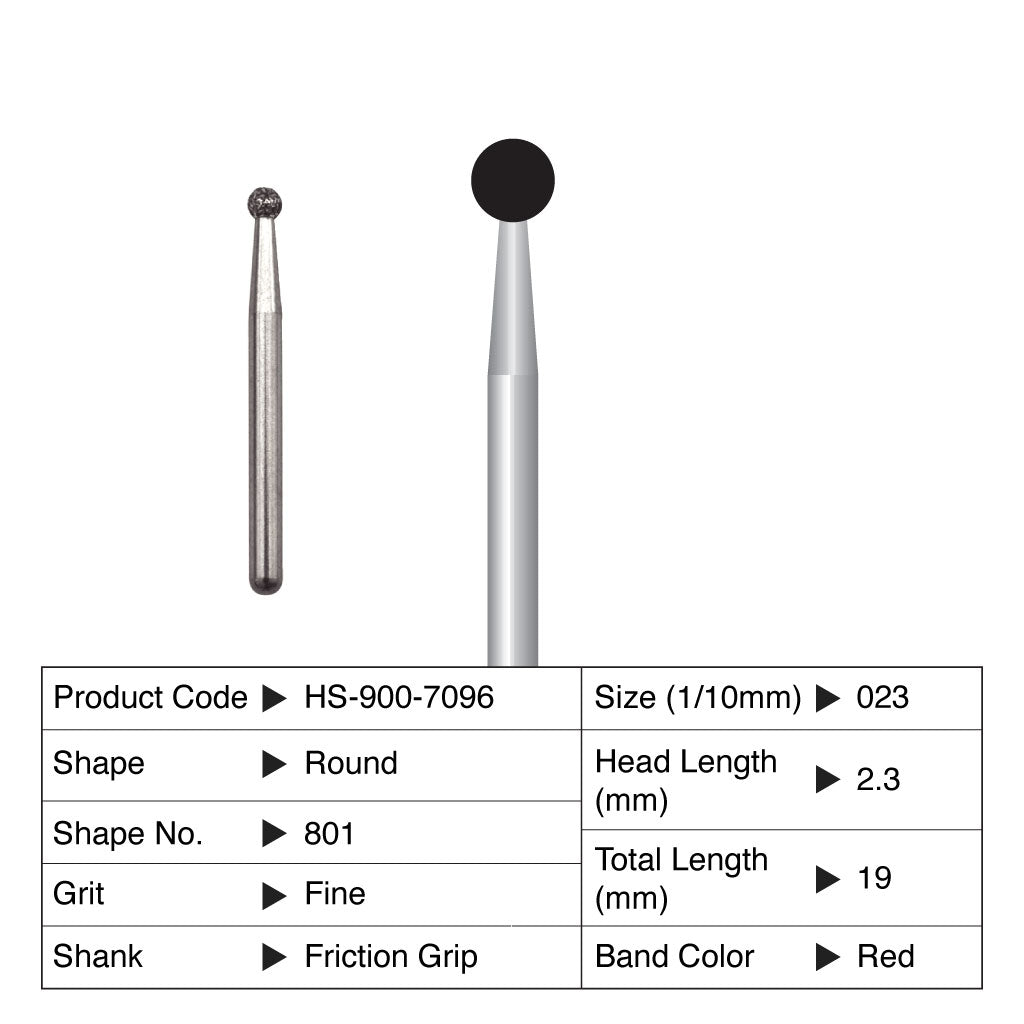 HS Maxima Diamond Bur Round Friction Grip Fine 801-023F 5/Pack