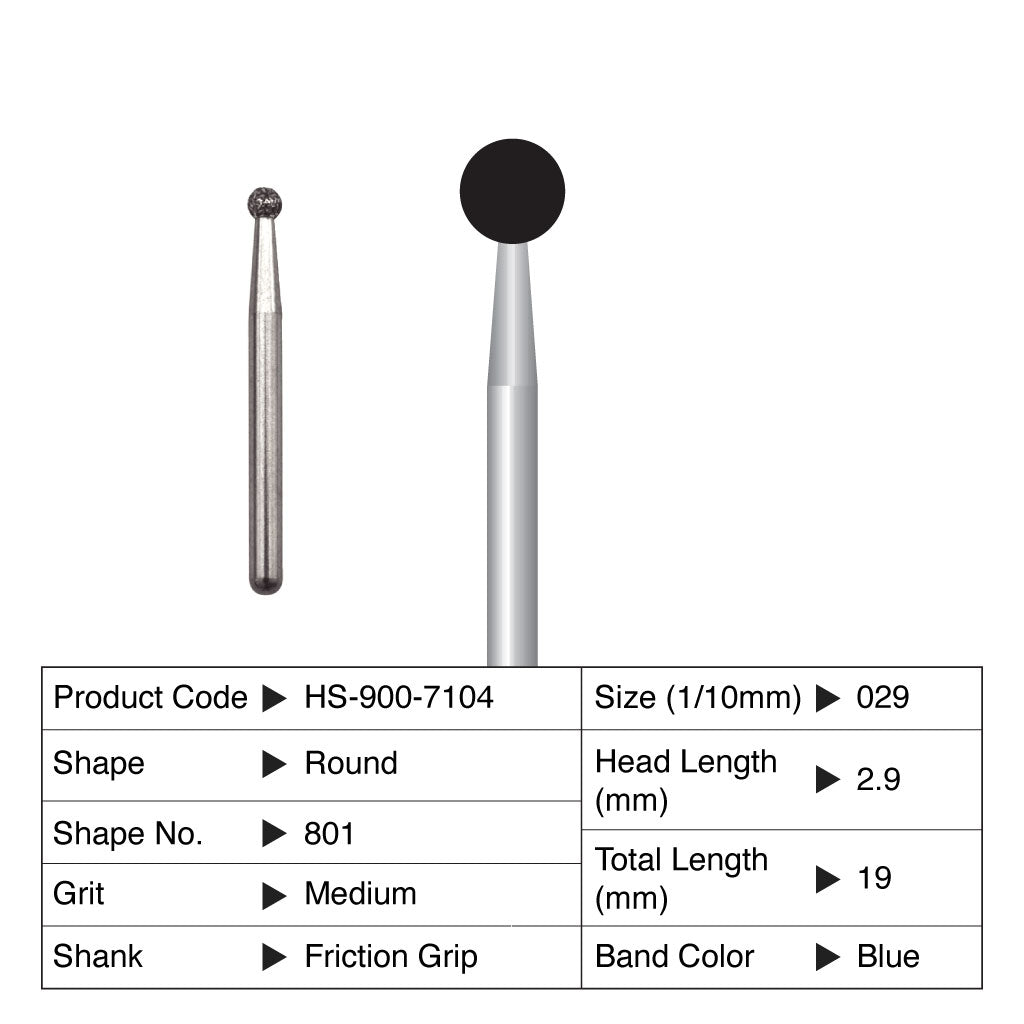 HS Maxima Diamond Bur Round Friction Grip Medium 801-029M 5/Pack