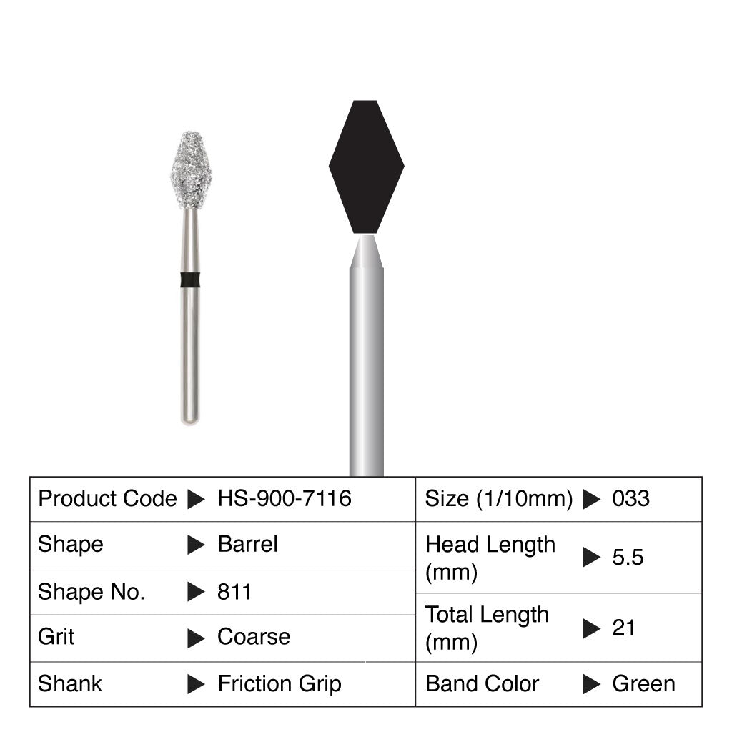 HS Maxima Diamond Bur Barrel Friction Grip Coarse 811-033C 5/Pack