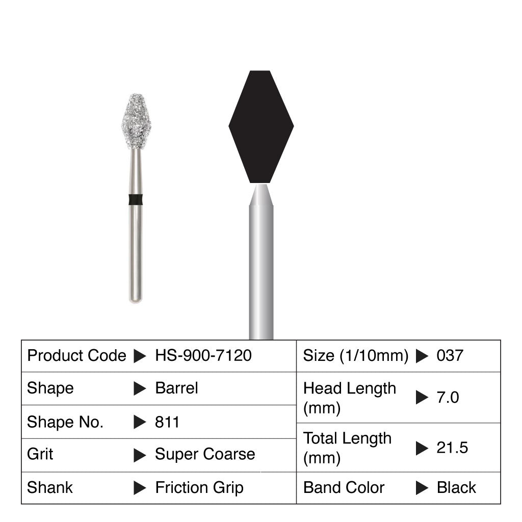 HS Maxima Diamond Bur Barrel Friction Grip Super Coarse 811-037SC 5/Pack