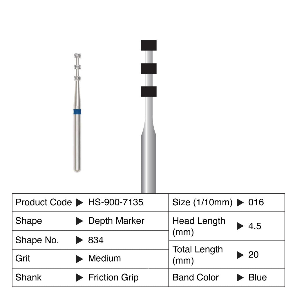 HS Maxima Diamond Bur Depth Marker Friction Grip Medium 834-016M 5/Pack