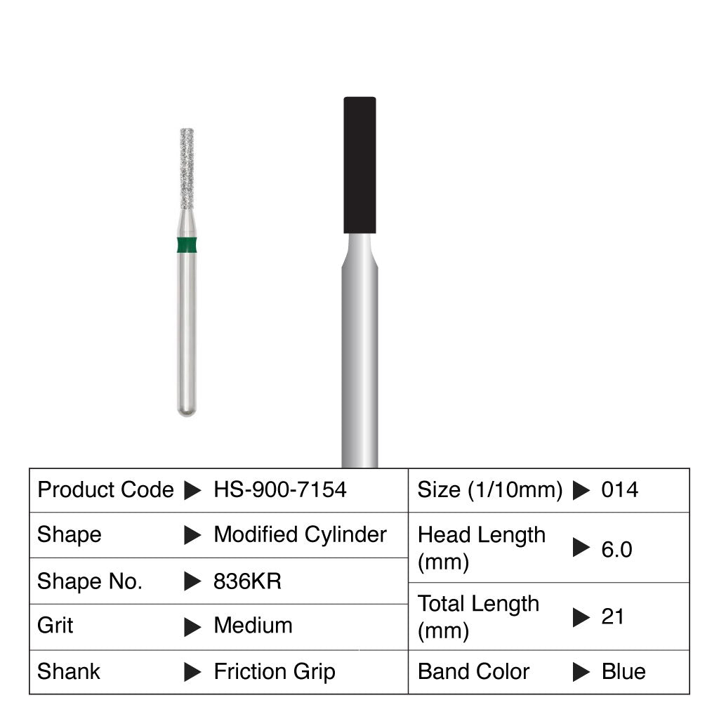 HS Maxima Diamond Bur Modified Cylinder Friction Grip Medium 836KR-014M 5/Pack