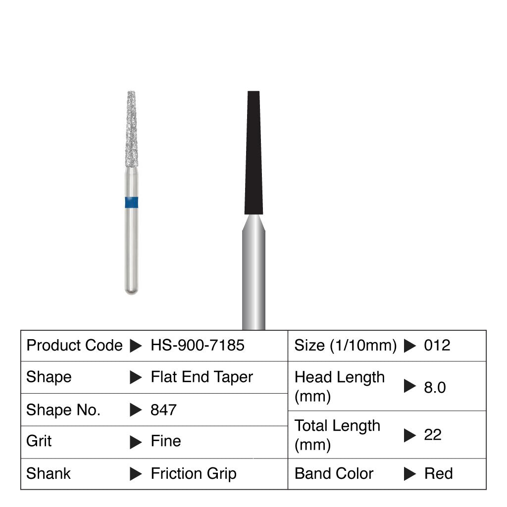 HS Maxima Diamond Bur Flat End Taper Friction Grip Fine 847-012F 5/Pack