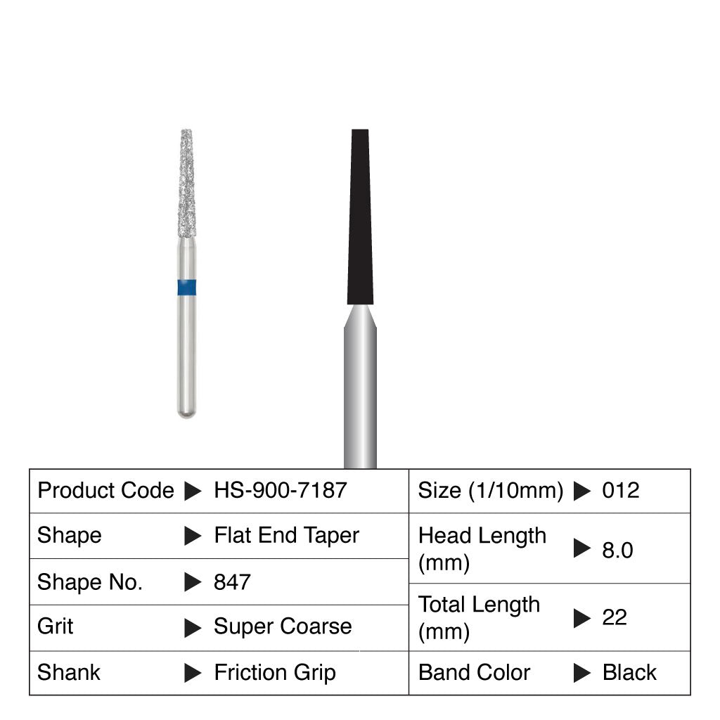 HS Maxima Diamond Bur Flat End Taper Friction Grip Super Coarse 847-012SC 5/Pack