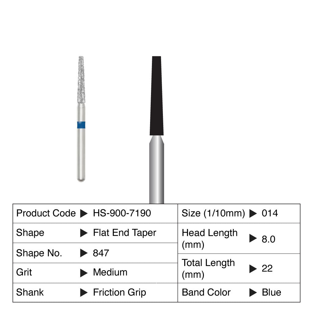 HS Maxima Diamond Bur Flat End Taper Friction Grip Medium 847-014M 5/Pack