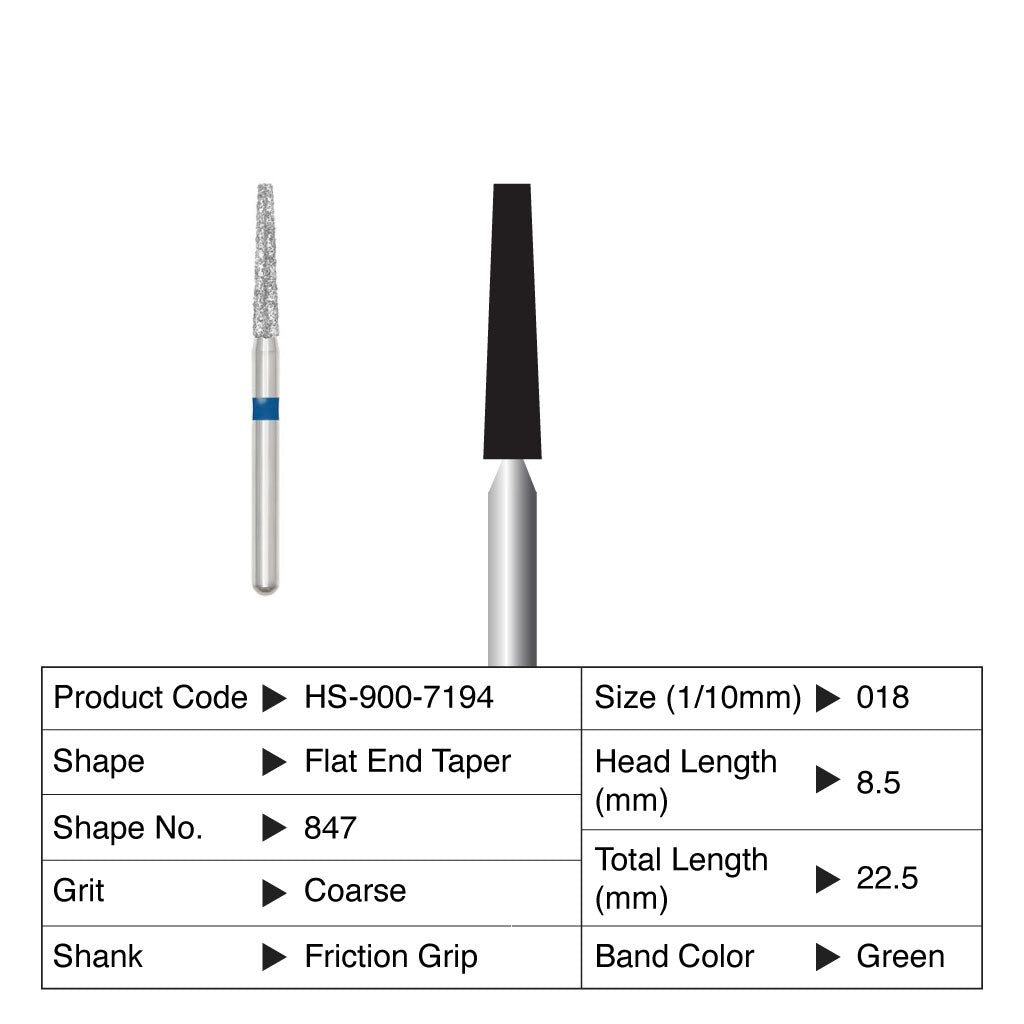 HS Maxima Diamond Bur Flat End Taper Friction Grip Coarse 847-018C 5/Pack