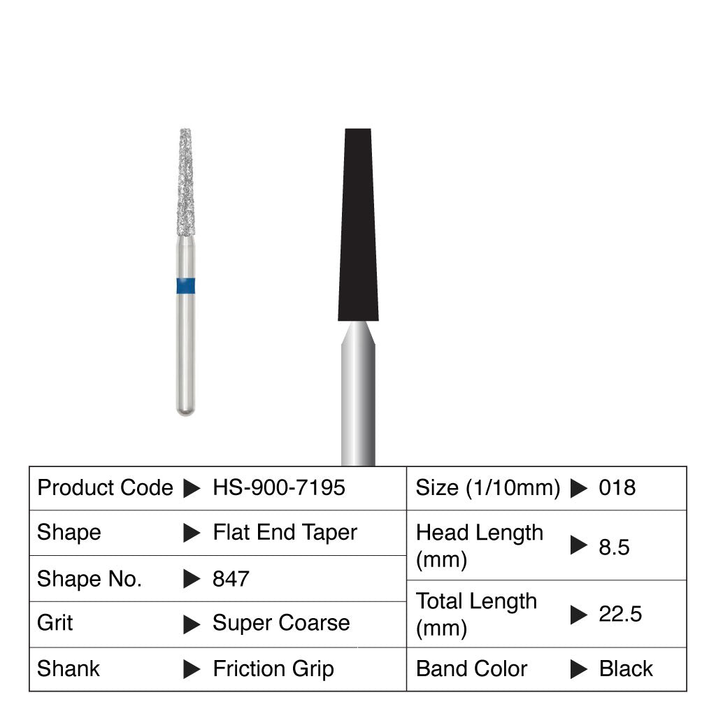 HS Maxima Diamond Bur Flat End Taper Friction Grip Super Coarse 847-018SC 5/Pack