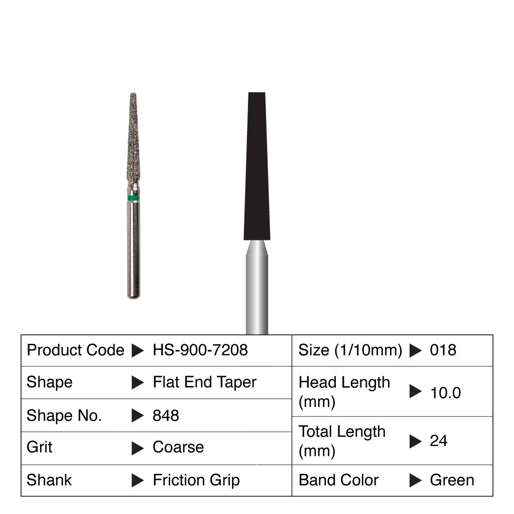 HS Maxima Diamond Bur Flat End Taper Friction Grip Coarse 848-018C 5/Pack