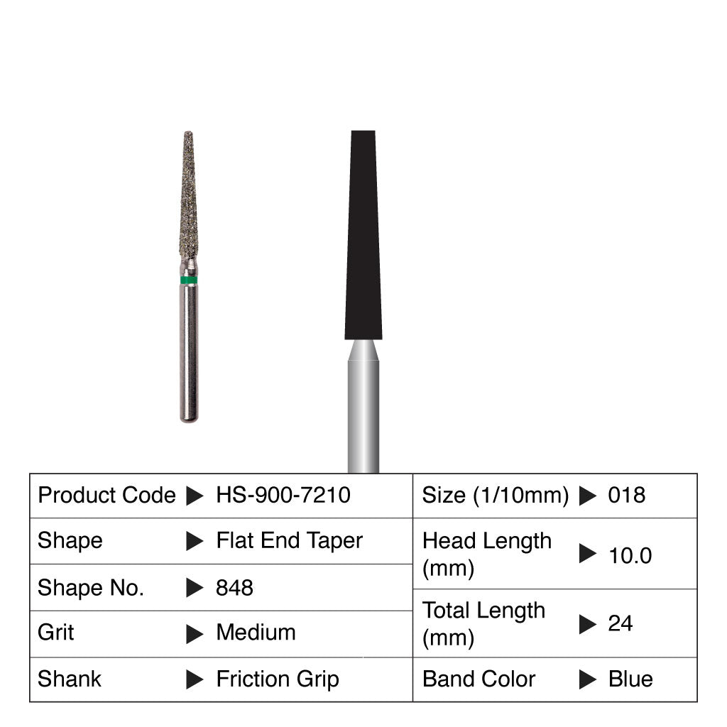 HS Maxima Diamond Bur Flat End Taper Friction Grip Medium 848-018M 5/Pack