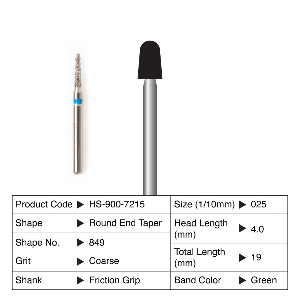 HS Maxima Diamond Bur Round End Taper Friction Grip Coarse 849-025C 5/Pack