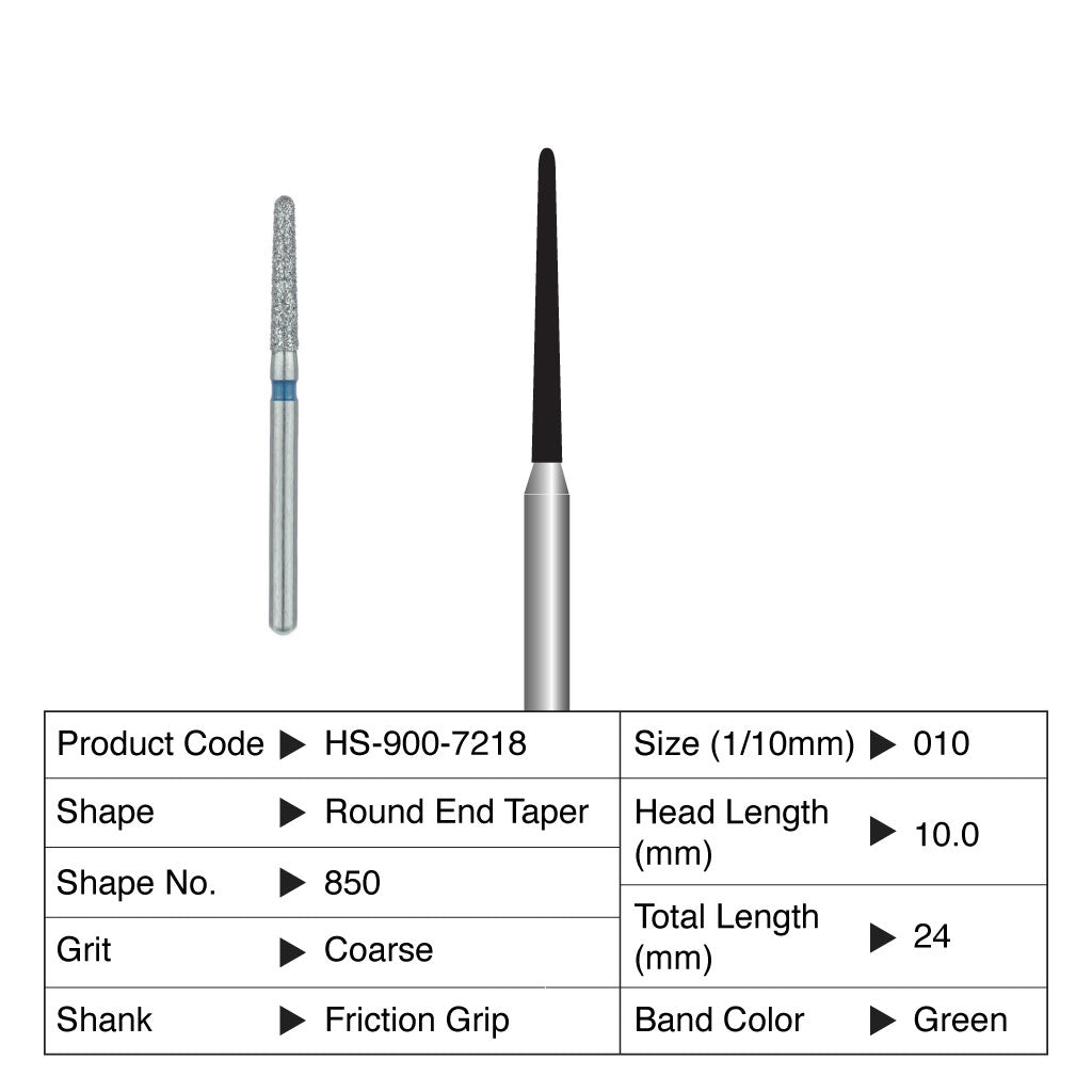 HS Maxima Diamond Bur Round End Taper Friction Grip Coarse 850-010C 5/Pack