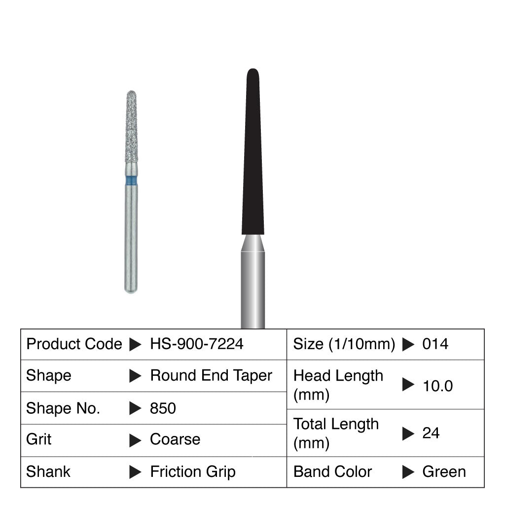 HS Maxima Diamond Bur Round End Taper Friction Grip Coarse 850-014C 5/Pack