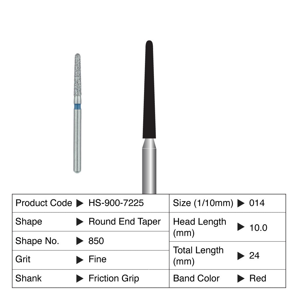 HS Maxima Diamond Bur Round End Taper Friction Grip Fine 850-014F 5/Pack