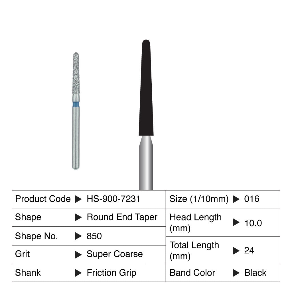 HS Maxima Diamond Bur Round End Taper Friction Grip Super Coarse 850-016SC 5/Pack