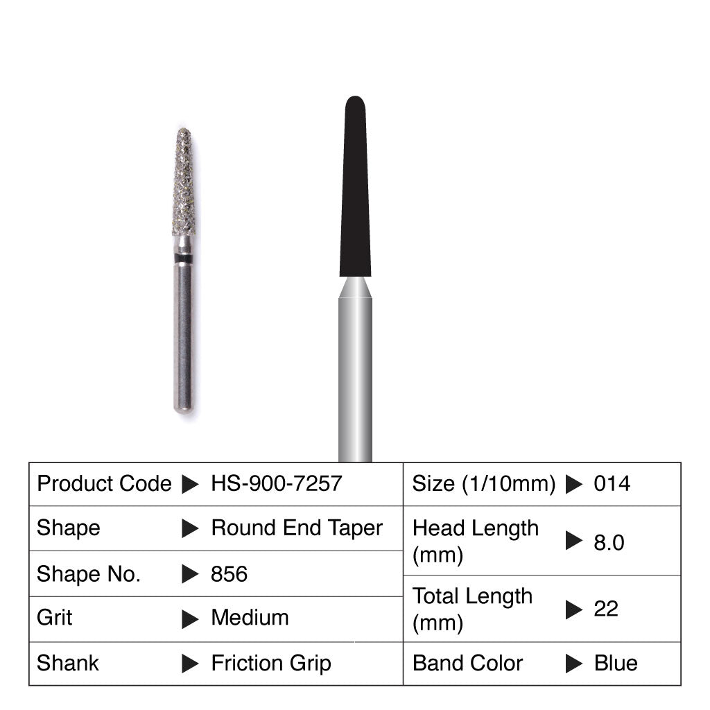 HS Maxima Diamond Bur Round End Taper Friction Grip Medium 856-014M 5/Pack