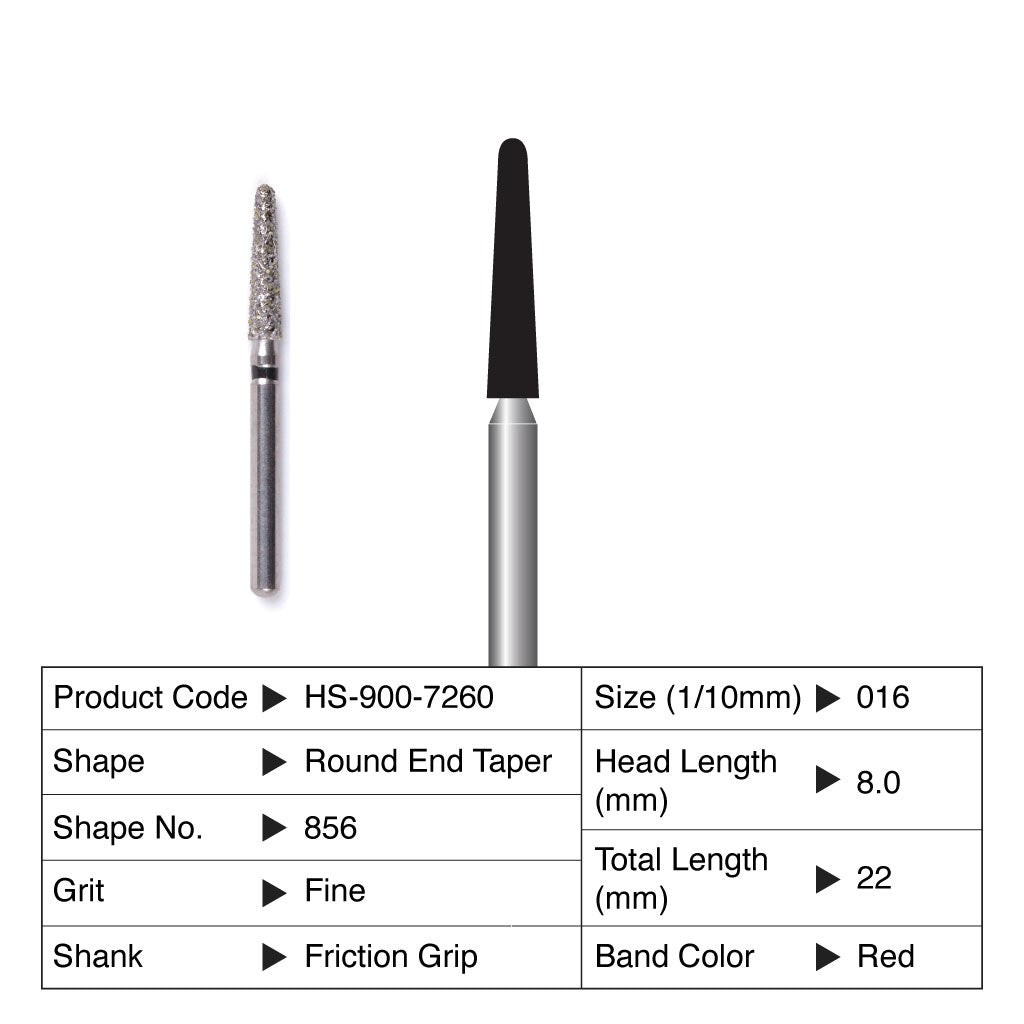 HS Maxima Diamond Bur Round End Taper Friction Grip Fine 856-016F 5/Pack