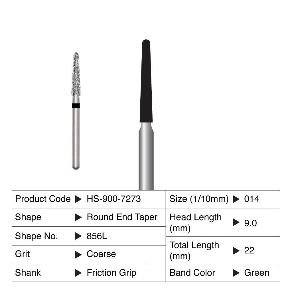 HS Maxima Diamond Bur Round End Taper Friction Grip Coarse 856L-014C 5/Pack