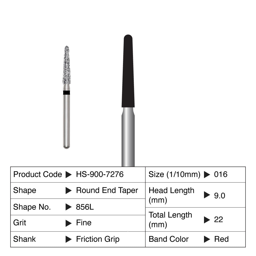 HS Maxima Diamond Bur Round End Taper Friction Grip Fine 856L-016F 5/Pack