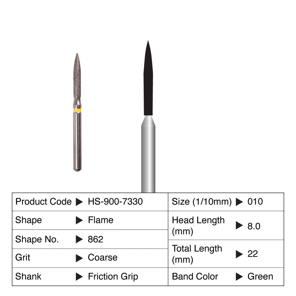 HS Maxima Diamond Bur Flame Friction Grip Coarse 862-010C 5/Pack