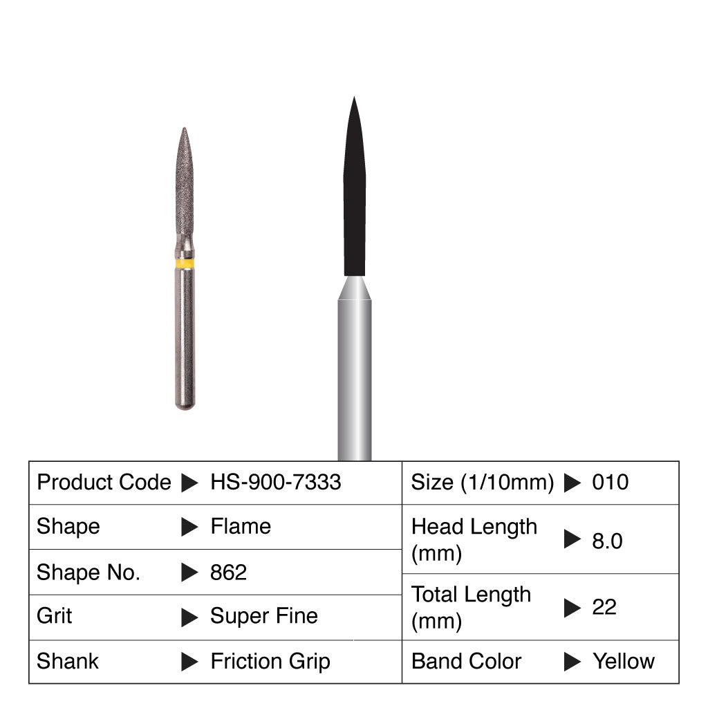 HS Maxima Diamond Bur Flame Friction Grip Super Fine 862-010SF 5/Pack