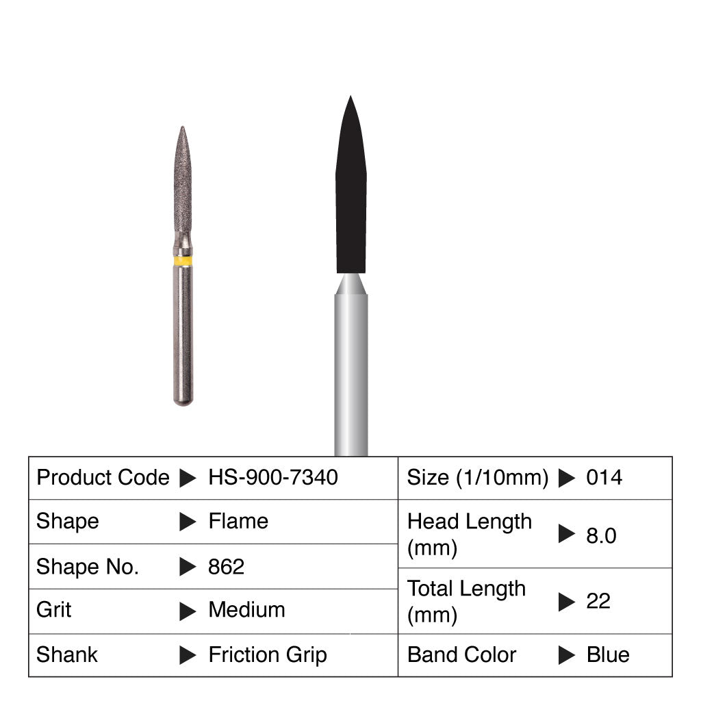 HS Maxima Diamond Bur Flame Friction Grip Medium 862-014M 5/Pack