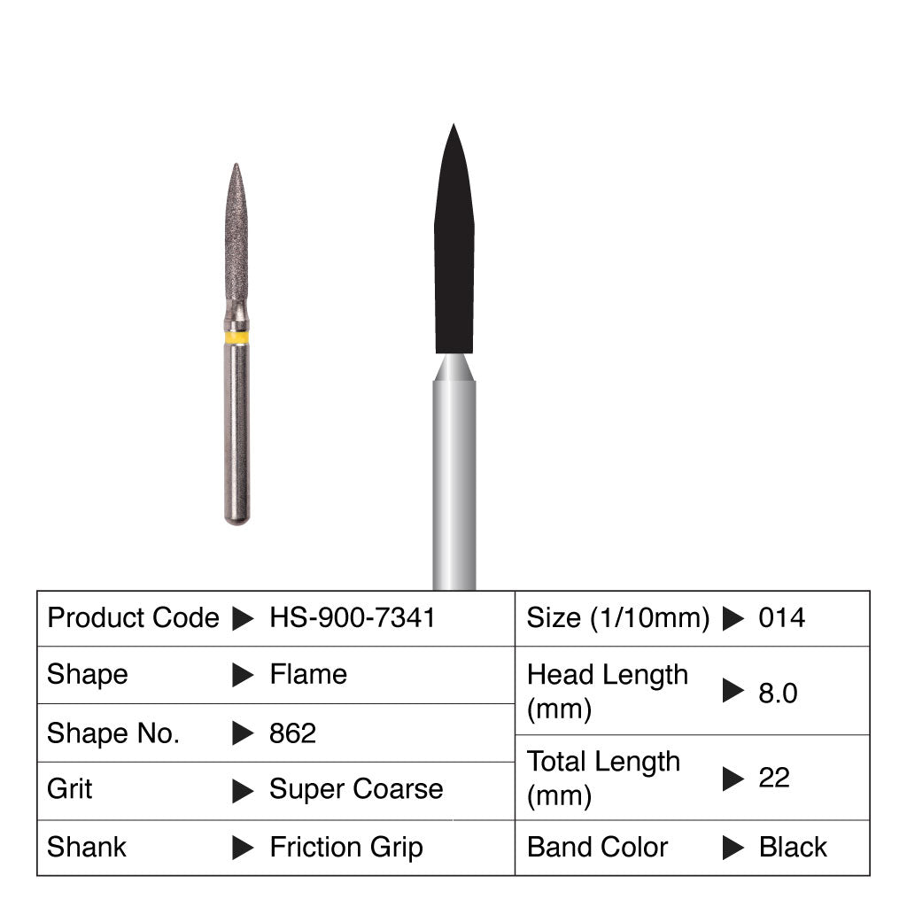 HS Maxima Diamond Bur Flame Friction Grip Super Coarse 862-014SC 5/Pack