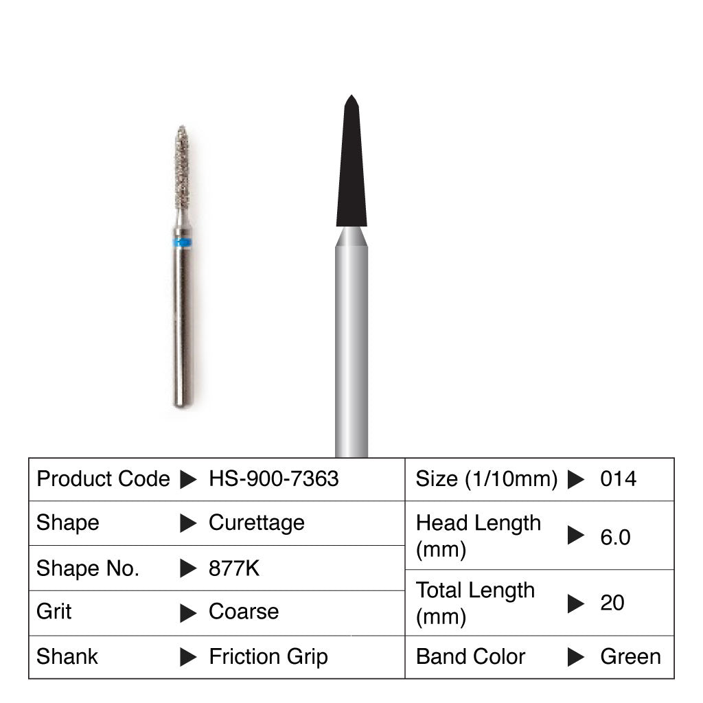HS Maxima Diamond Bur Curettage Friction Grip Coarse 877K-014C 5/Pack