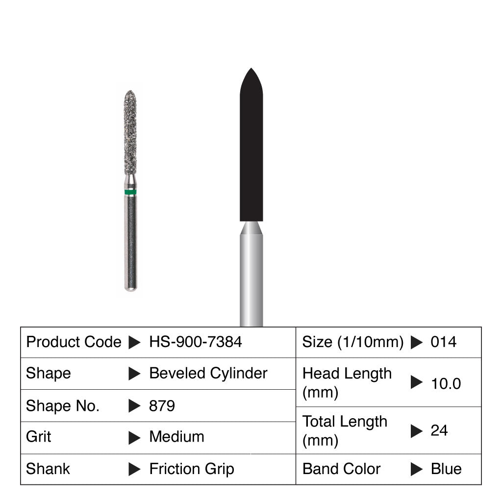 HS Maxima Diamond Bur Beveled Cylinder Friction Grip Medium 879-014M 5/Pack