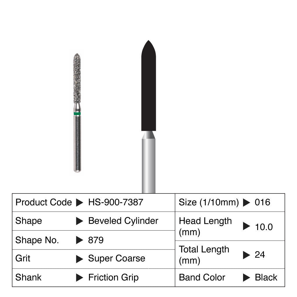 HS Maxima Diamond Bur Beveled Cylinder Friction Grip Super Coarse 879-016SC 5/Pack