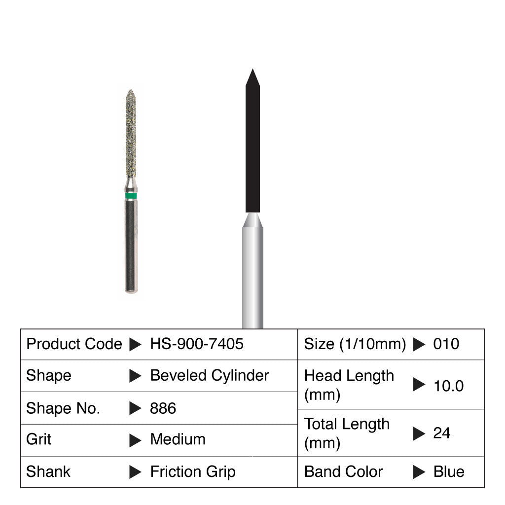 HS Maxima Diamond Bur Beveled Cylinder Friction Grip Medium 886-010M 5/Pack
