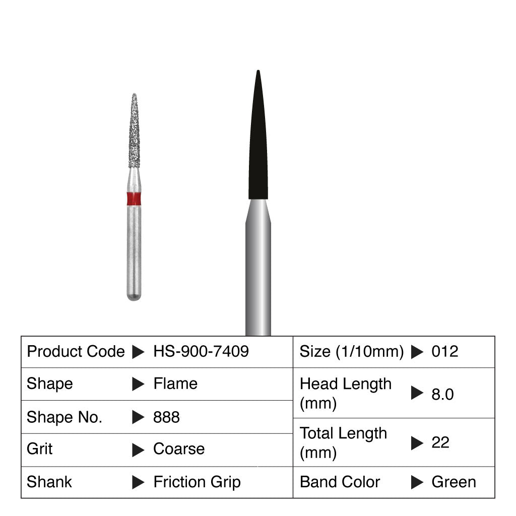 HS Maxima Diamond Bur Flame Friction Grip Coarse 888-012C 5/Pack