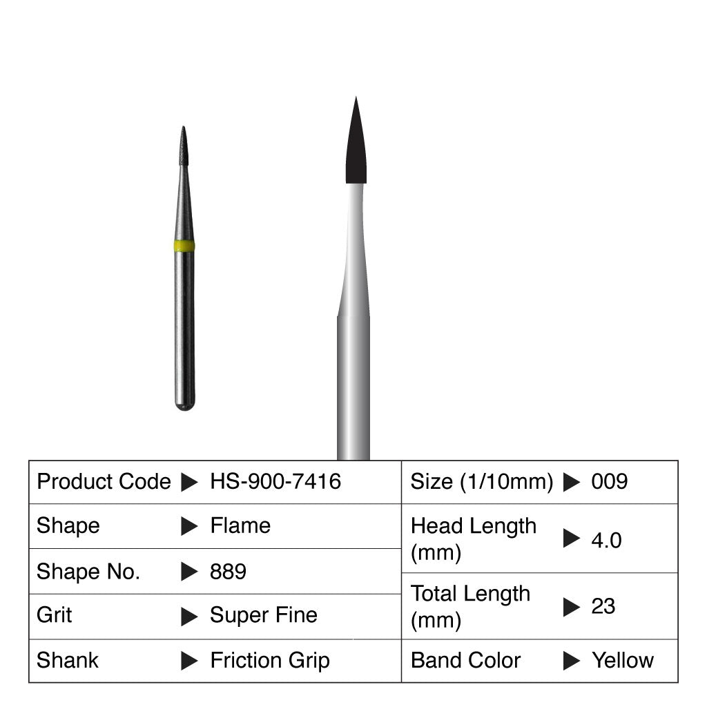 HS Maxima Diamond Bur Flame Friction Grip Super Fine 889-009SF 5/Pack