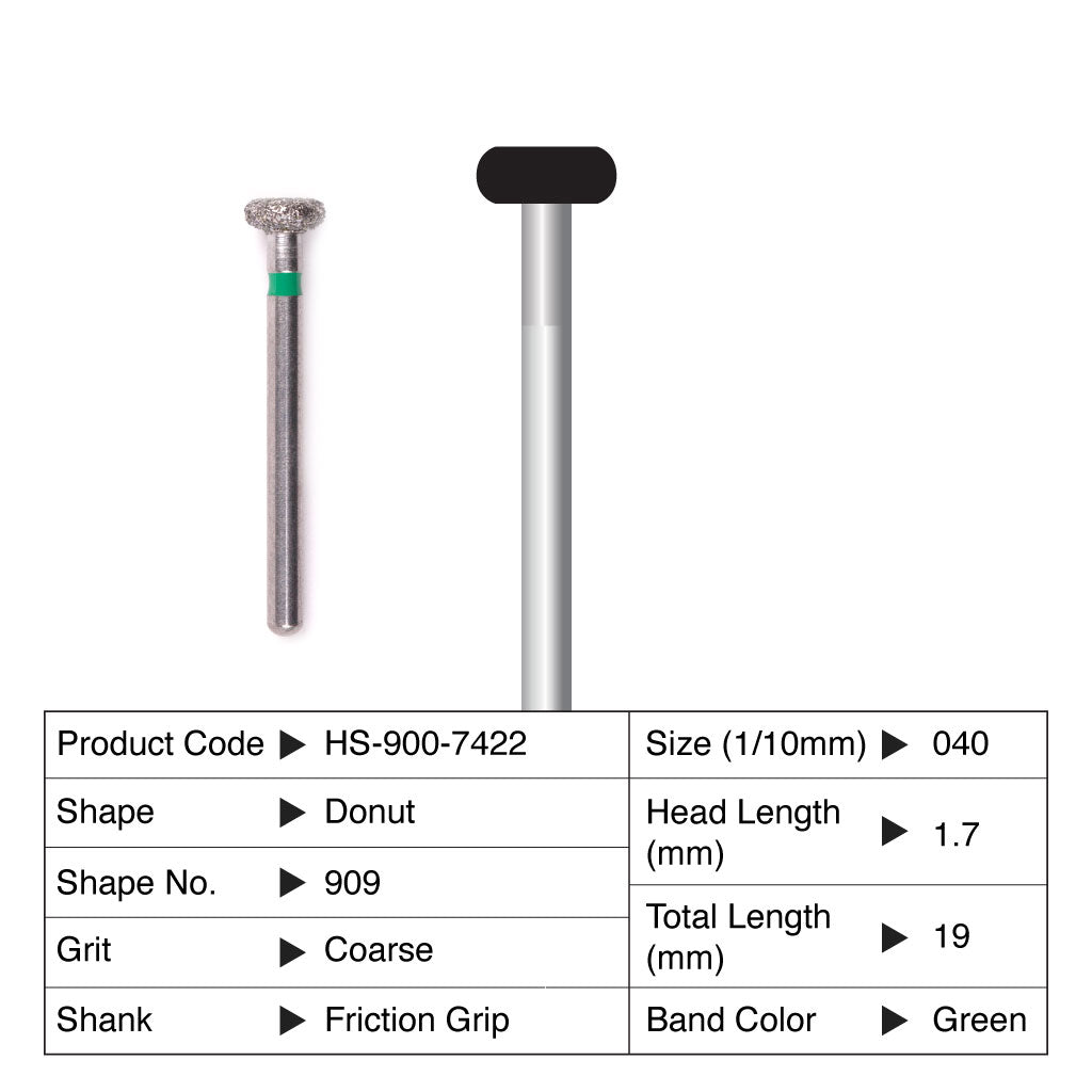 HS Maxima Diamond Bur Donut Friction Grip Coarse 909-040C 5/Pack