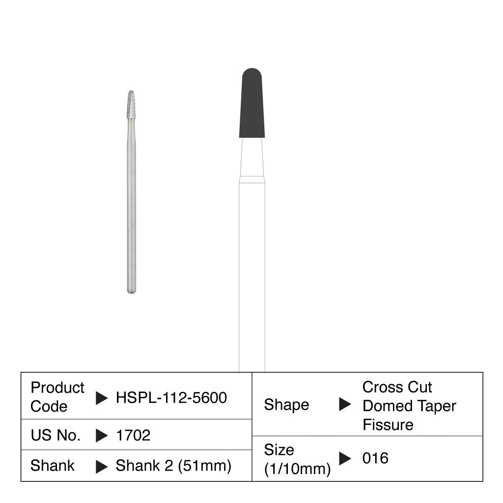 HSPL Sterile Carbide Bur Domed Flat End Taper Oral Surgery Shank 2 1702 10/Pack