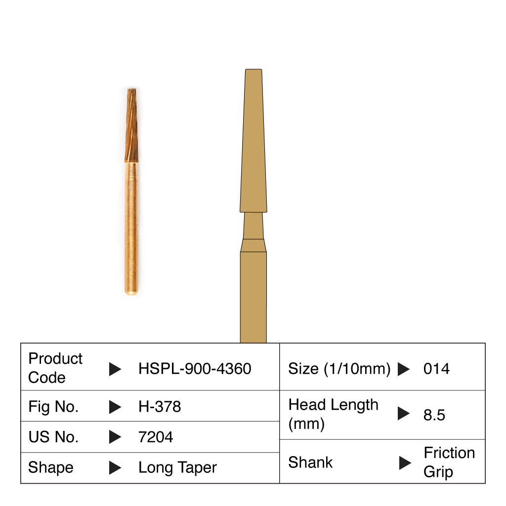 HSPL Carbide Bur Long Taper Trimming &amp; Finishing Friction Grip 7204 5/Pack