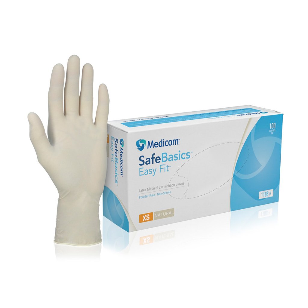 Medicom SafeBasic Easy Fit Latex Gloves Powder Free L 100/Box